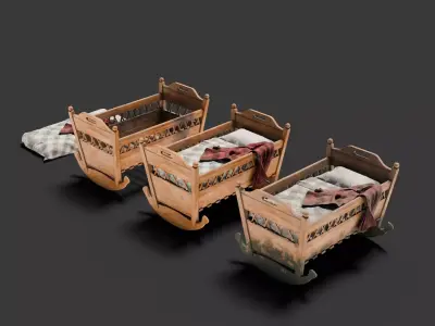 Old wooden Baby Cradle  4k pbr  Low-poly 3D model