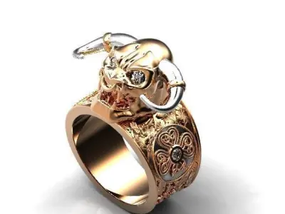  antique ring  mens Ring Minotaur with runes and diamonds 3D print model