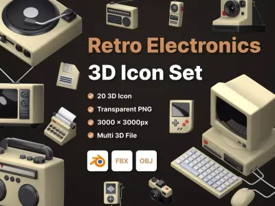 Retro Electronics 3D icon Set UX UI Web 3d rendering  3D model