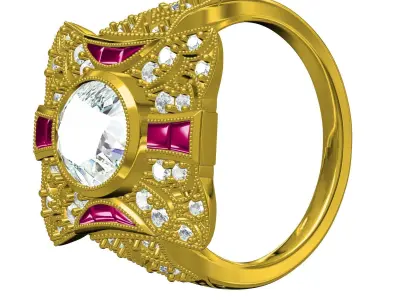 Antique Art Deco Diamond Engagement Ring 3D print model