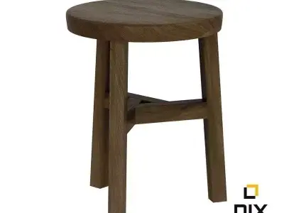 Tri Legged Wooden Foot Stool 3D model