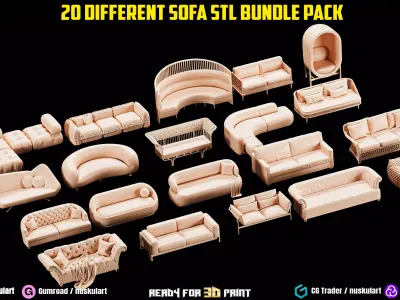 20 Different Sofa STL 3D Printing Collection Pack - Bundle 3D print model