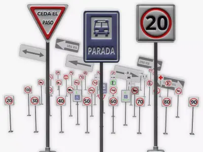 Signs Traffic Regulatory Lotes 01 Part 2 Spanish Bundle 3D model