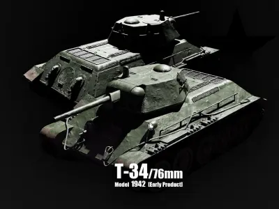 T-34-76 - Soviet Medium Tank - Common Livery - Model 1942 Early Low-poly 3D model