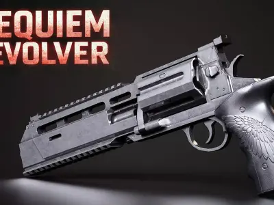 Modeling Leons Requiem Revolver from Resident Evil Full Workflow Low-poly 3D model