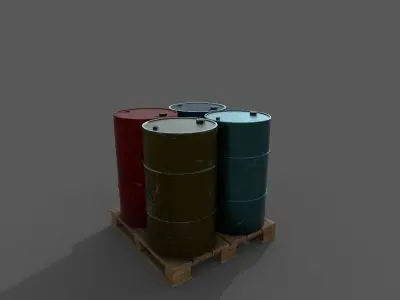 barrels three on pallet Low-poly 3D model