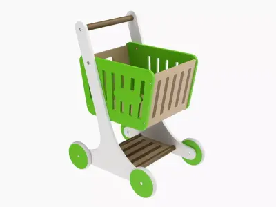 Wooden market shopping trolley 3D model