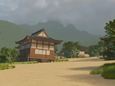 Mountain Village Landscape 3D model 2