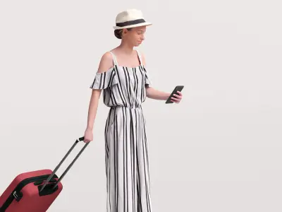 Humano Traveling Woman with hat suitcase and phone 2206-4 3D model
