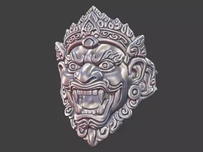 Tibetan Wrathful Deity Face Ring Sacred Jewelry 3D Model 22mm 3D print model