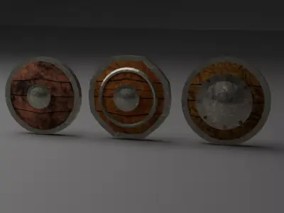 Medieval Wooden Shield Set Game ready Low poly Low-poly 3D model