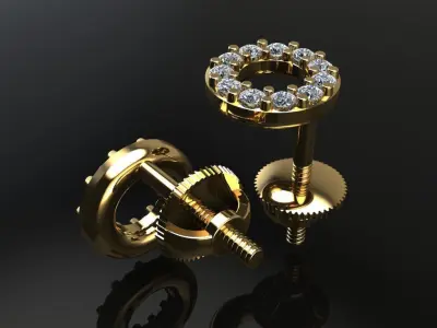 Round Halo Diamond Stud Earring Small Size 3D print model