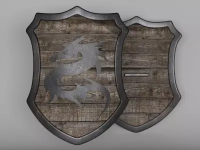 Shield wooden with dragon 3D model