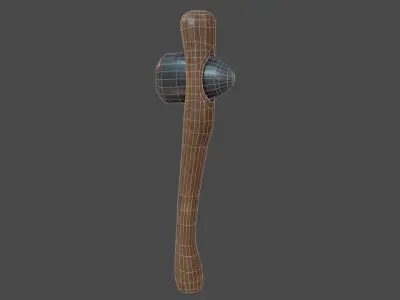 LowPoly StoneAxeCelt wooden handle Low-poly 3D model