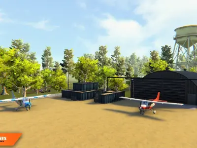 Airplanes - airport with props Low-poly 3D model