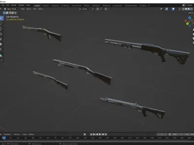 guns rigged shotgun pack 3D model