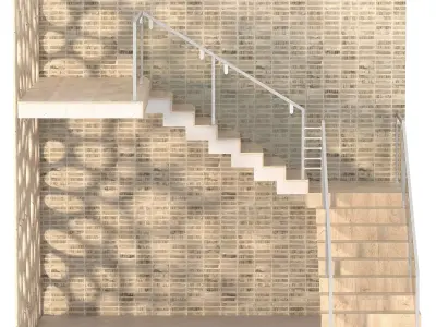 Wooden L Shape Staircase 3D model
