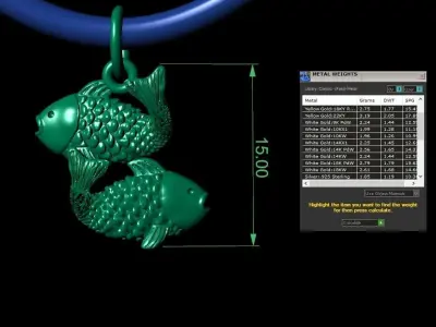Pisces gold fish pendant on cord 3D print model