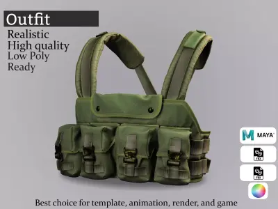 Military Tactical Vest-Game Ready Low-poly 3D model