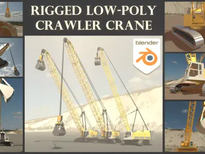 Rigged Crawler Crane Low-poly 3D model