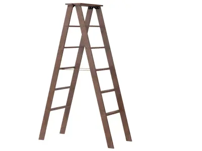 Double Sided Wooden Ladder Brown 3D model
