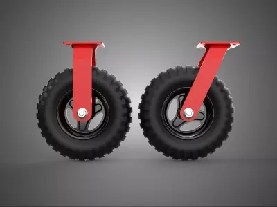RED SET SWIVEL RIGID FIXED CASTER WHEEL PNEUMATIC TIRE OUTDOOR 3D model
