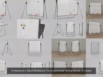 Professional U Stand Whiteboard Trio-Customizable Writing Boards 3D Model Pack