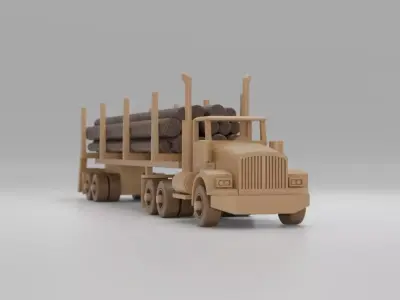 Wooden Toy Logging Truck Semi Trailer 3D model