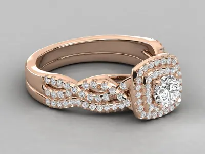 Round Cut Diamond Double Halo Twisted Style Bridal Set Ring  3D print model