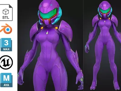 Sci Fi Female Android in Purple Power Suit Low-poly 3D model