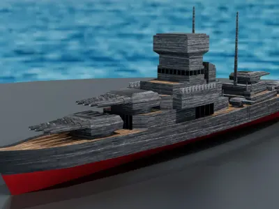 Battleship wooden boat Low-poly 3D model