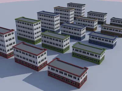 Cartoon Building Low Poly Building Commercial School Low-poly 3D model