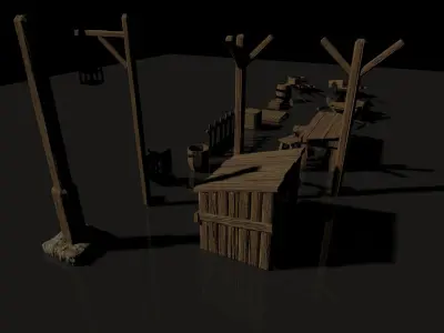Medieval environment peripherals pack  Low-poly 3D model