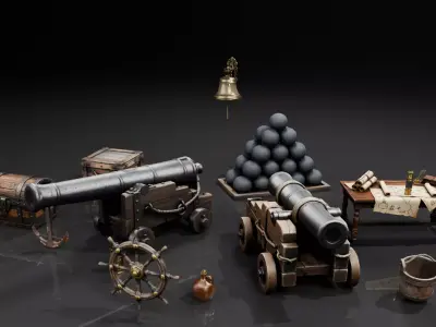 Realistic Historical Naval Cannon Low-poly 3D model