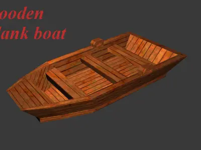 wooden plank boat Low-poly 3D model