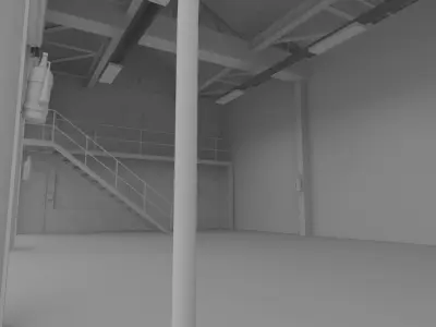 Factory loading bay with offices - Untextured 3D model