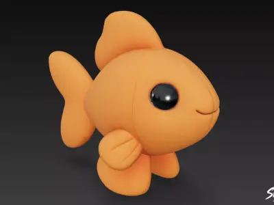 Cartoon Plush Goldfish Low-poly 3D model