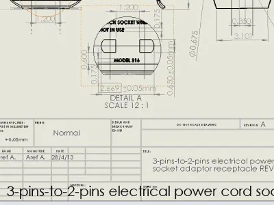 3-pins-to-2-pins electrical power cord socket adapterreceptacle Free 3D model