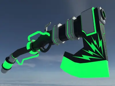 Axegun sci-fi axe Low-poly 3D model