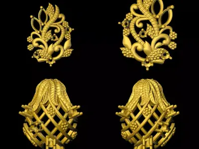 jumka three gold plated earrings 3D print model