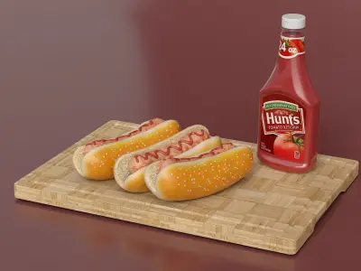 Classic Hot Dogs on Cutting Board 3D model