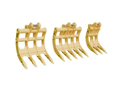 CAT Excavator Rake 3 - 4 and 5 tines 3D MODEL Low-poly 3D model