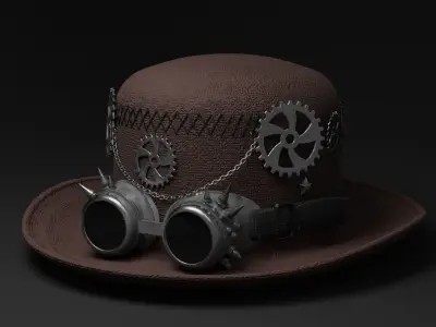 Hat with Goggle Steam Punk Style Low-poly 3D model