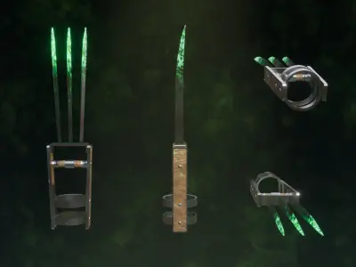 Set of 6 Elemental Claws - Fantasy medieval weapon Low-poly 3D model