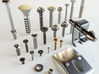 Fasteners Bolts Screws Set 3D model