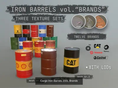 Cargo Iron Barrels 200L 3D Model Pack