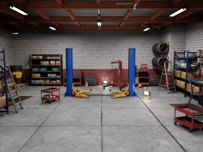 Garage-Autoservice Repair Workshop Low-poly 3D model Low-poly 3D model