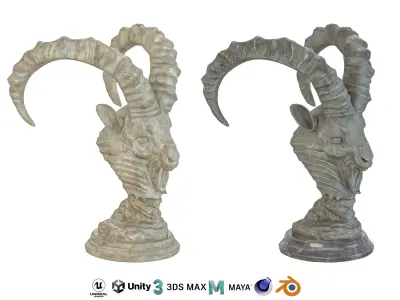 Goat bust marble statue Low-poly 3D model