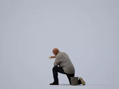 00103Erik006 - Senior Caucasian man crouching while washing car 3D model
