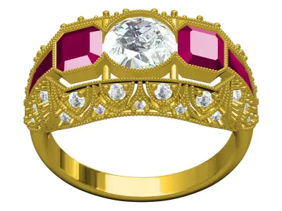 Antique Ruby Octagon Stone Art Deco Engagement Ring 3D print model